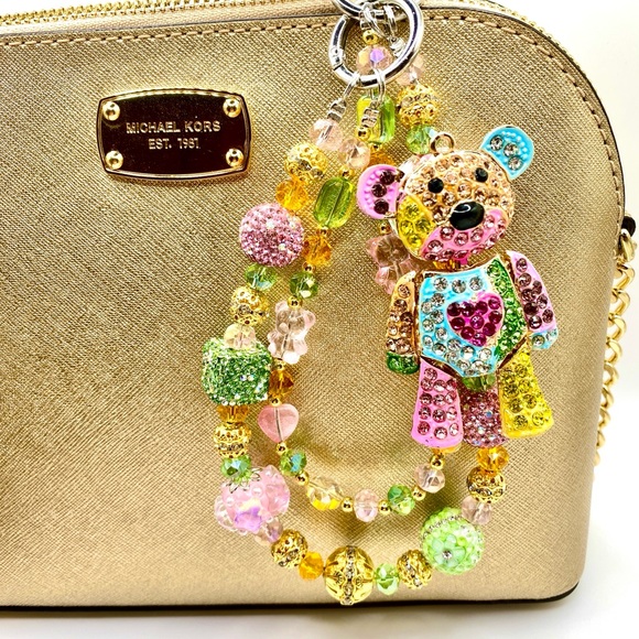 🧸 Luxury Bag/Phone Chain Charm/Keychain Colorful Rhinestone Teddy Bear Bling - Picture 1 of 15